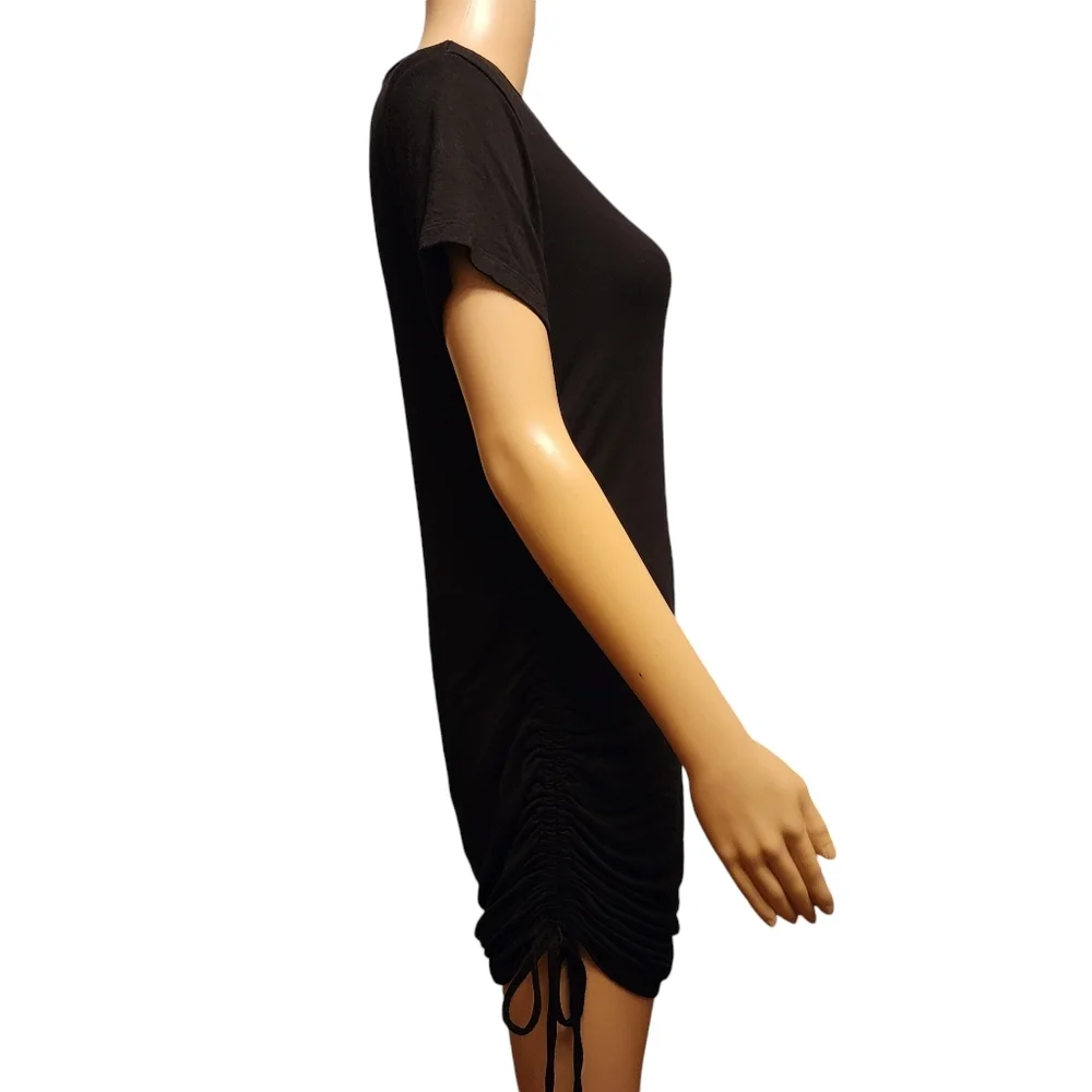 Black Short Sleeve Stretchy Mini Dress with Rouched Sides - Picture 4 of 9